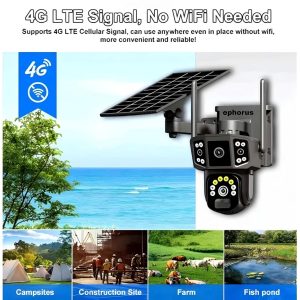 ephorus Dual Lens 4G Solar Security Camera, 12MP 2K HD PTZ CCTV for Outdoor & Indoor | IP66 Waterproof, Color Night Vision, 360� View, Motion Alerts, 2-Way Audio, No Wi-Fi Needed, SD Slot Up to 128GB